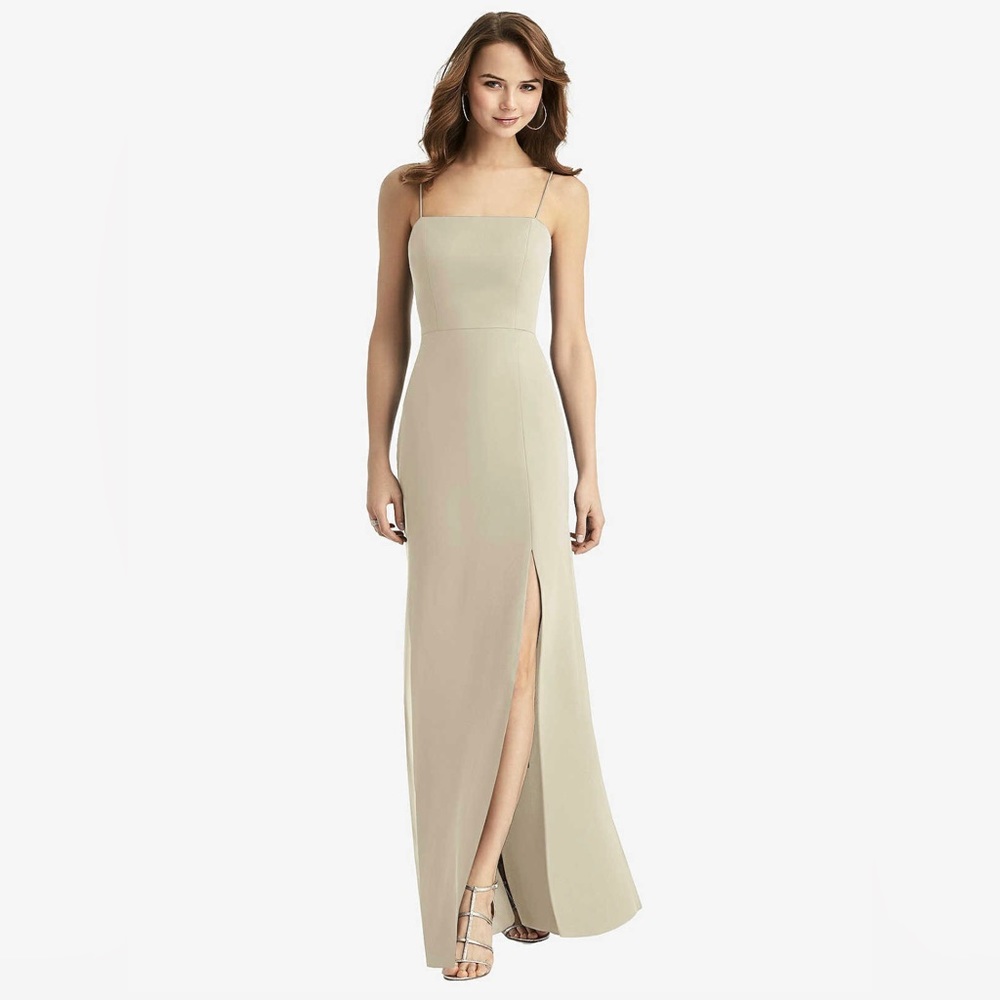 Dressy Group Champagne Size 0R Tie-Back Cutout Trumpet Gown with Front Slit